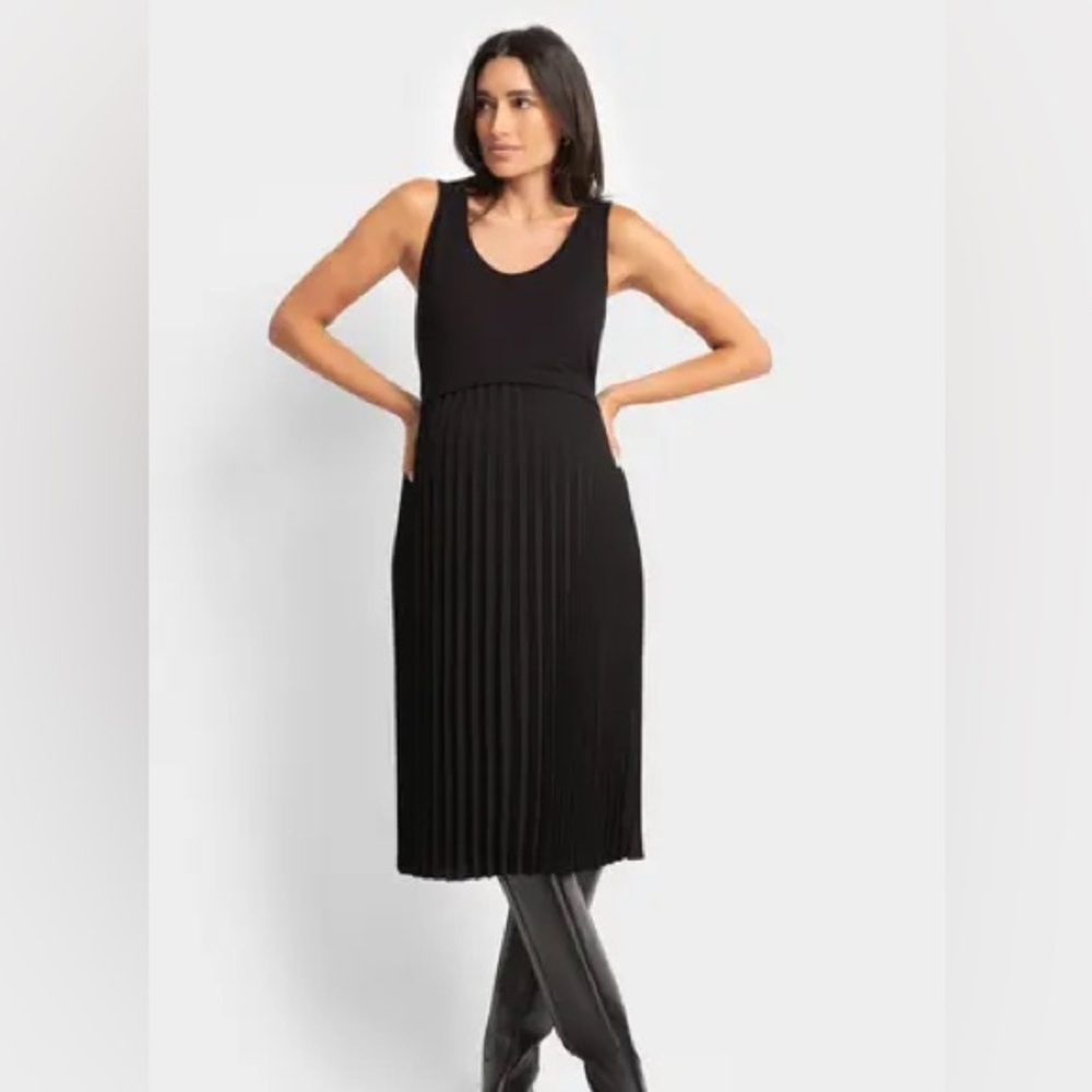 Seraphine Sz 10 Black Pleated Nursing Maternity Knee Lenght Sleeeveless Dress
